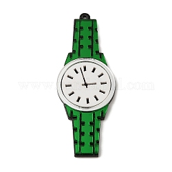Ciondolo grande in acrilico, orologio, fascino dell'orologio dei cartoni animati, verde scuro, 72x27x3.5mm, Foro: 1.6 mm