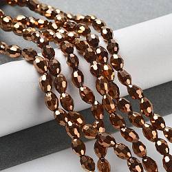 Perles en verre electroplate, plaquée de cuivre rouge, ovale à facettes, verge d'or, perle: 6 mm de long, épaisseur de 4mm, Trou: 1mm, Environ 72 pcs/chapelet