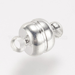 Cierres magnéticos de latón con bucles, oval, Sin cadmio y níque y plomo, color plateado, 11x7mm, agujero: 1.5 mm