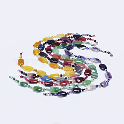 Collares de abalorios de ágata natural de, con fornituras de latón, rectángulo y redondo, color mezclado, 23.6 pulgada (60 cm), 18x8mm