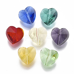 Abalorios de vidrio transparentes, facetados, corazón, color mezclado, 10x10x7mm, agujero: 1.2 mm