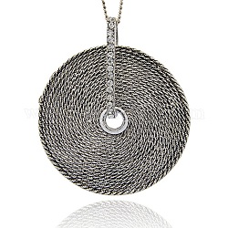 Alloy Rhinestone Big Pendants, Flat Round Necklaces Charms, Antique Silver, 64x55x13mm, Hole: 7x32mm
