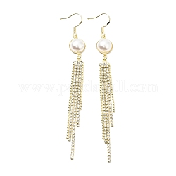 Resin Imitation Pearl with Crystal Rhinestone Dangle Earrings, Brass Long Tassel Drop Earrings for Women, Light Gold, 100mm, Pin: 0.7mm