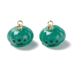 Halloween Opaque Resin Charms, with Light Gold Tone Metal Loops, Pumpkin, Green, 11x12mm, Hole: 1.6mm