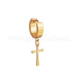 Stainless Steel Cross Dangle Leverback Earrings, Easter Theme Thick Earrings for Men Women, Golden, Charm: 10mm