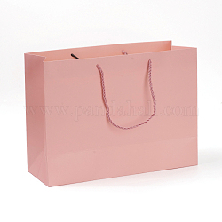 Sacs en papier kraft, sacs-cadeaux, sacs à provisions, sacs de mariage, rectangle avec poignées, rose, 260x350x131mm