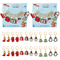 Nbeads 24 Uds marcadores de punto de tema navideño, Árbol esmaltado/caja de regalos/pingüino/muñeco de nieve/media/guante marcador de ganchillo encantos marcador de puntada de bloqueo para tejer, tejer, coser y hacer joyas
