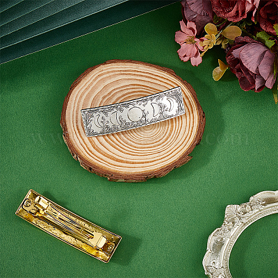 2 шт. 2-цветные прямоугольные заколки для волос с рисунком фаз Луны из сплава&nbsp;PHAR-CP0001-22-1