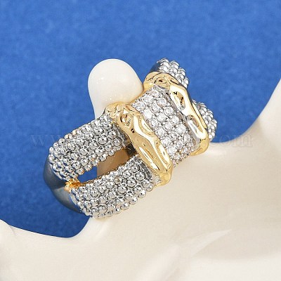 Латунные микро проложить манжеты кольца кубического циркония RJEW-D326-06G-1