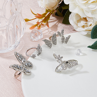 4 шт. набор из 4 колец-манжет в форме бабочек со стразами RJEW-FI0001-14-1