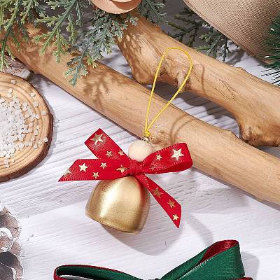 Рождественские колокольчики подвесные украшения из латуни и дерева HJEW-TA00315-1