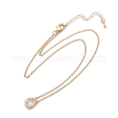 Женские ожерелья с подвеской из латуни и прозрачного кубического циркония NJEW-Z079-02G-01-1