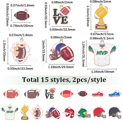 ラグビーテーマ合金エナメルペンダント30個15スタイル ミックスカラー