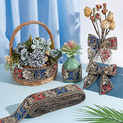 10 ярд ленты из полиэстера с цветочной вышивкой OCOR-WH0092-28-1