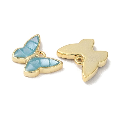 Подвески-бабочки из латуни и ракушек с эпоксидной смолой KK-K380-02G-1