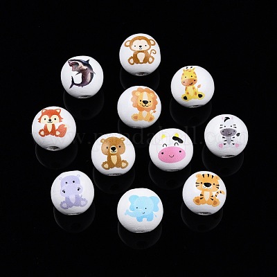 Деревянные бусины с принтом на тему животных WOOD-D006-01-1