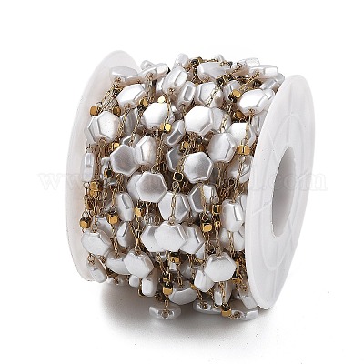 Цепочки из искусственного жемчуга ABS и бусин из нержавеющей стали 304 CHS-K021-07G-01-1