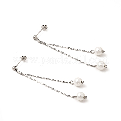 Серьги-гвоздики с кисточками и жемчугом EJEW-P219-20P-1