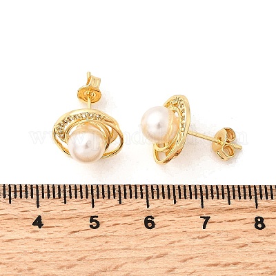 Круглые серьги-гвоздики из латуни с микропаве из прозрачных кубических цирконий EJEW-C154-05G-1