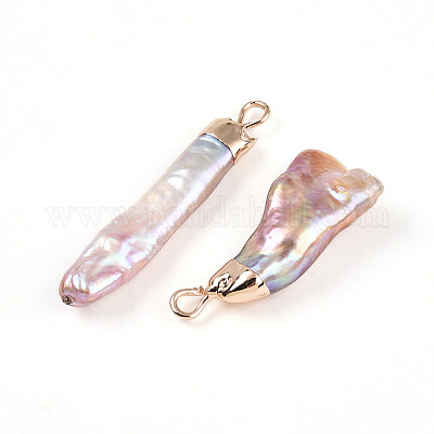 Подвески из натурального жемчуга кеши с гальваническим покрытием PEAR-S012-83-1