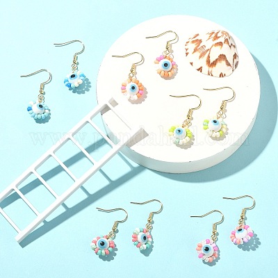 Серьга с подвеской из стекла и лэмпворка от сглаза EJEW-JE05294-1