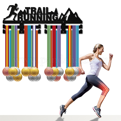 Creatcabin appendiabiti per medaglie da trail running porta medaglie  sportive in legno nero da competizione appendiabiti