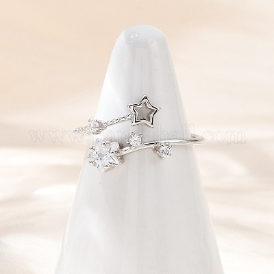 Регулируемые открытые манжеты из стерлингового серебра с кубическим цирконием для женщин RJEW-B128-04-1