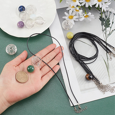 Wholesale SUNNYCLUE DIY 7 Set Crystal Necklace Cage Spiral Bead Cages  Pendants 16mm Round Gemstones Beads Jewelry Making Kit Natural Amethyst  Beads Stone Holder Charms Cotton Cord Necklace Chain Supplies 