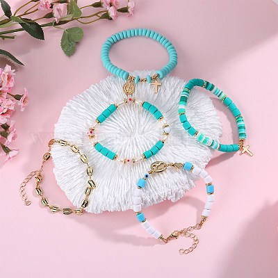 Набор браслетов-цепочек из полимерной глины ручной работы BJEW-SZ0001-66C-1