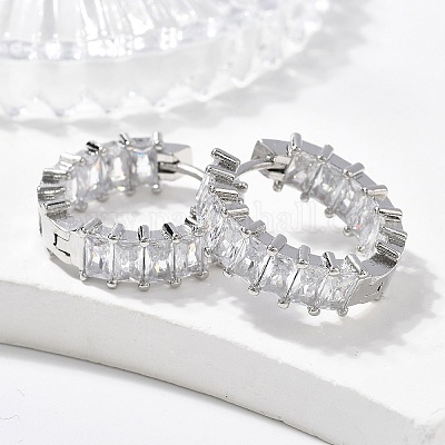 Серьги-кольца из латуни с микро-паве из фианита EJEW-K083-37P-B-1