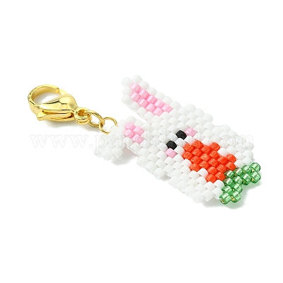 Пасхальный кролик стеклянные бусины ткацкий станок узор подвеска украшения HJEW-MZ00132-1