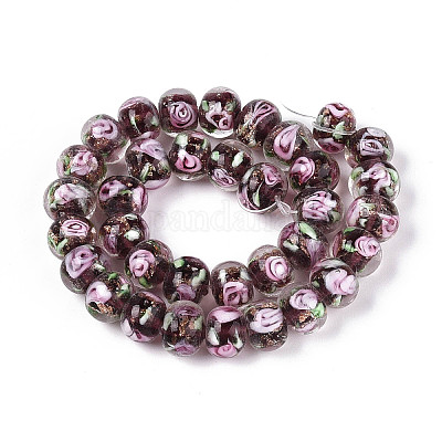 Нити бусин-рондель с внутренним цветком ручной работы в технике лэмпворк LAMP-T022-24B-1