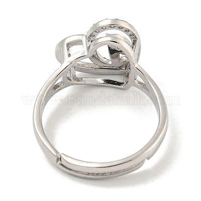 Сердце с буквой стойка покрытие латунь микро паве кубический цирконий регулируемые кольца для женщин RJEW-I105-06P-D-1