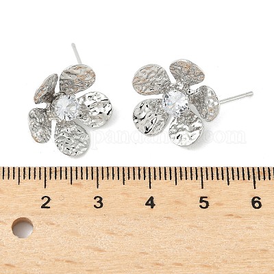 Фурнитура для сережек-гвоздиков из цветочной латуни с микропаве из кубического циркония KK-M326-08P-1