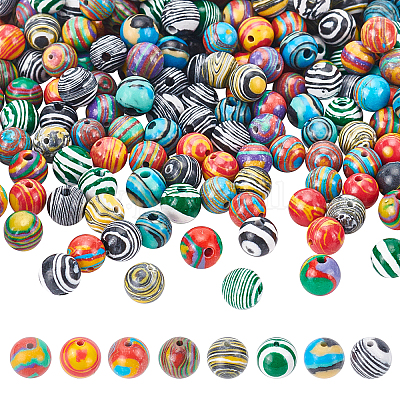 240шт 8 цвета синтетические малахитовые бусины&nbsp;G-AR0004-25-1