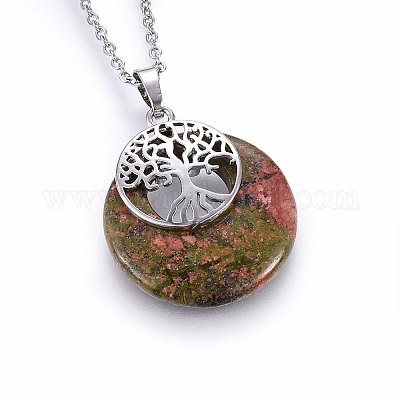 Плоские круглые подвески из натурального унакита G-I357-A07-1