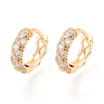 Латунные серьги-кольца из прозрачного кубического циркония EJEW-T048-45G-1