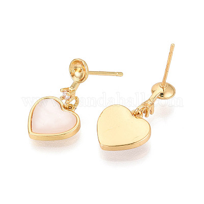 Фурнитура для сережек-гвоздиков в форме сердца из латуни с прозрачным кубическим цирконием KK-T079-58G-1