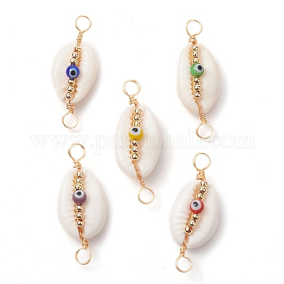 Подвески-коннекторы лэмпворк ручной работы из натуральной ракушки каури и подвески от сглаза лэмпворк PALLOY-JF02664-01-1