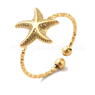 Ионное покрытие (ip) 304 нержавеющая сталь звезда открытые манжеты кольца для женщин RJEW-H136-06G-1