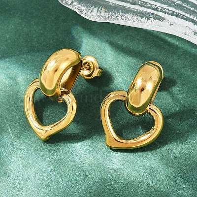 Серьги-гвоздики в форме сердца из нержавеющей стали 304 EJEW-K268-29G-1