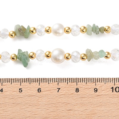 Ожерелья из смешанных драгоценных камней/стекла/ракушек и искусственного жемчуга и латунных бусин для женщин NJEW-S107-01A-1