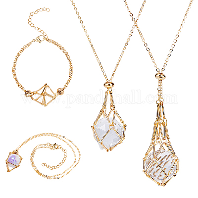 4 шт. 4 стиля латунный плетеный макраме мешочек пустой держатель для камней набор для изготовления браслетов и ожерелий для женщин&nbsp;SJEW-DC00001-1