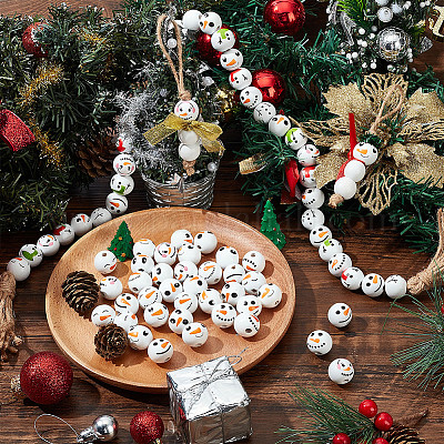 60 шт. 6 стиля круглые рождественские бусины в виде снеговика из дерева европейские WOOD-PH0003-05-1