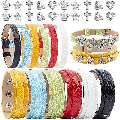 NBEADS 37 Pcs DIY Bracelets Making Kits, Includes 12 Pcs PU Leather Watch  Band Strap and 25 Pcs Alloy Rhinestone Slide Charms for Bracelets Making