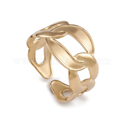 Ионное покрытие (ip) 304 нержавеющая сталь овальные цепочки форма манжеты кольца для женщин RJEW-G285-13G-1