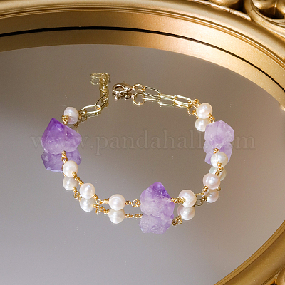 Браслеты из натуральных аметистов и пресноводного жемчуга для женщин PP0485-1