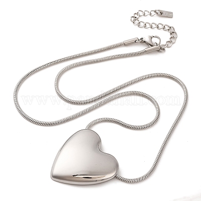 Не тускнеющая 304 нержавеющая сталь кулон в форме сердца круглая змея цепи ожерелья для женщин X-NJEW-G142-04P-1