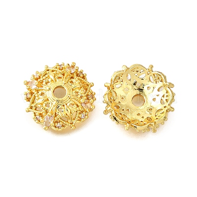 Колпачки для бусин из прозрачного кубического циркония с микропаве из латуни KK-V008-30G-1