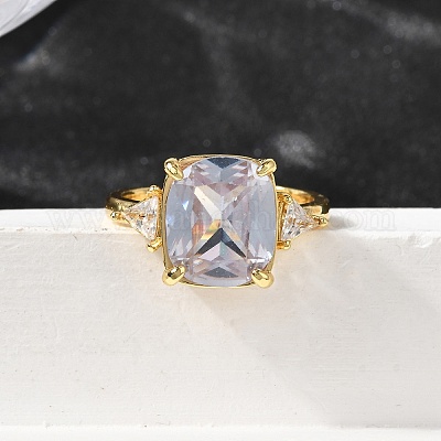 Женские кольца на палец из латуни с микропаве и кубическим цирконием RJEW-F181-11G-1